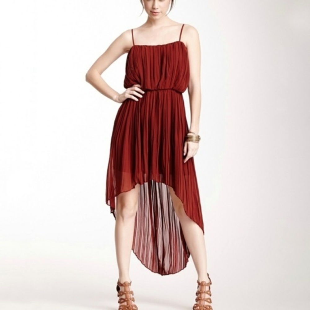 nwt BCBGeneration Pleated High Low Midi Dress in Dark Paprika Burnt Orange Small